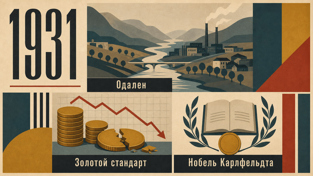 Инфографика о Швеции 1931 года: Одален, Золотой стандарт, Нобель Карлфельдта.