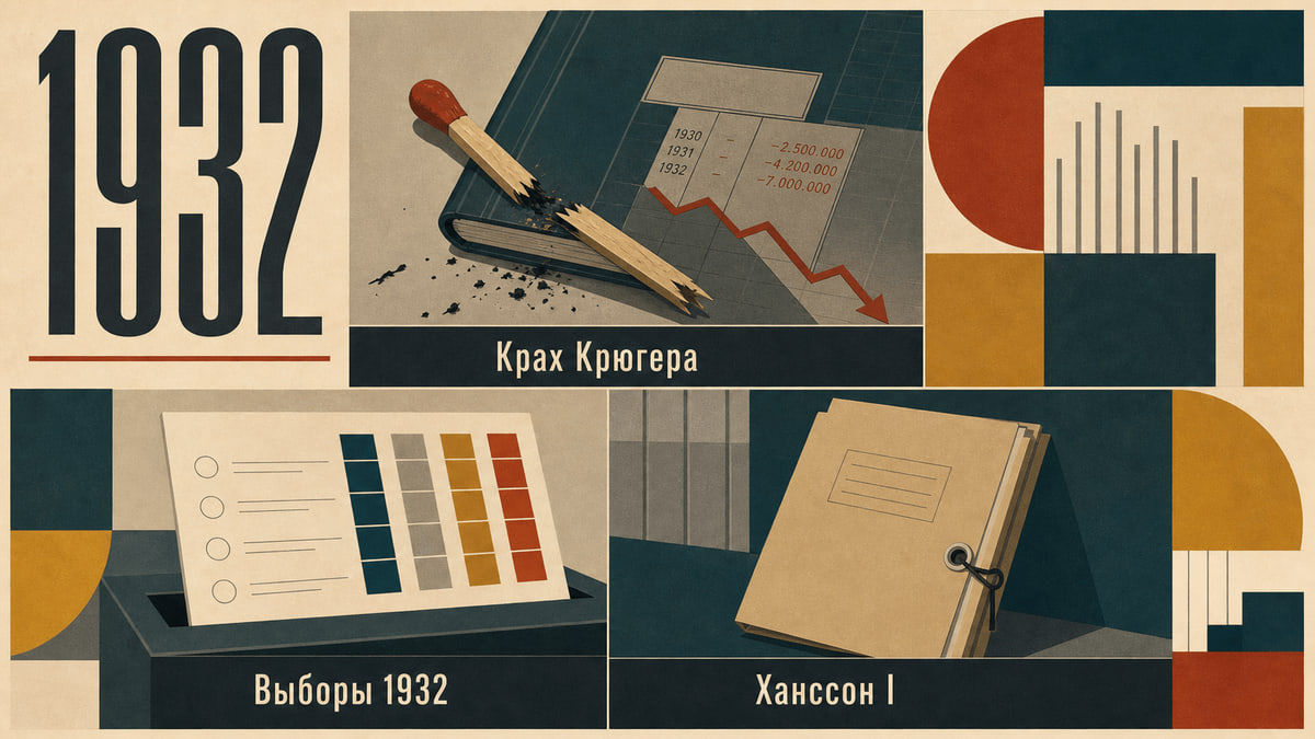 Инфографика о Швеции 1932 года: Крах Крюгера, Выборы 1932, Ханссон I.